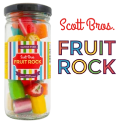 Fruit Rock Scott Bros 155g -CONFECTIONERY WORLD Shop fruit rocks bottle 65142.1713073733