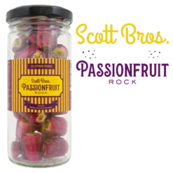 Passionfruit Rocks Scott Bros 155g -CONFECTIONERY WORLD Shop passionfruit rock bottle 42746.1713133553