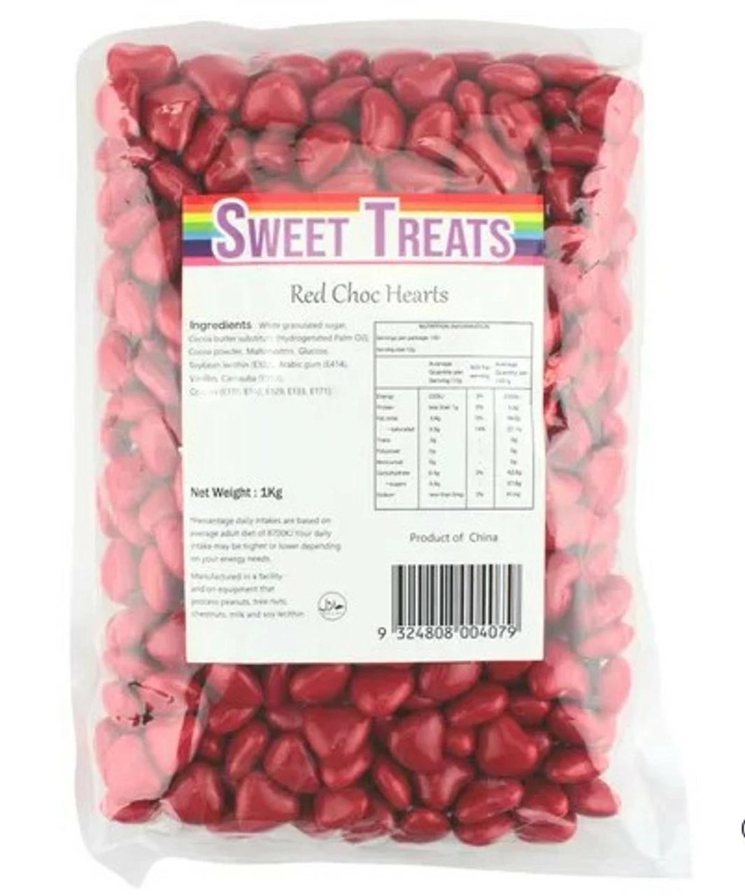 Red Candy Coated Choc Heart 1kg BBS 3 Red Candy Coated Choc Heart 1kg BBS