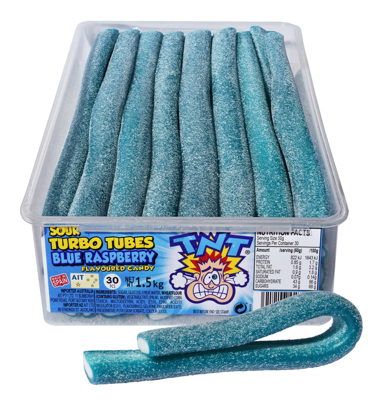 TNT Sour Turbo Tubes Blue Raspberry 1.5kg 3 TNT Sour Turbo Tubes Blue Raspberry 1.5kg