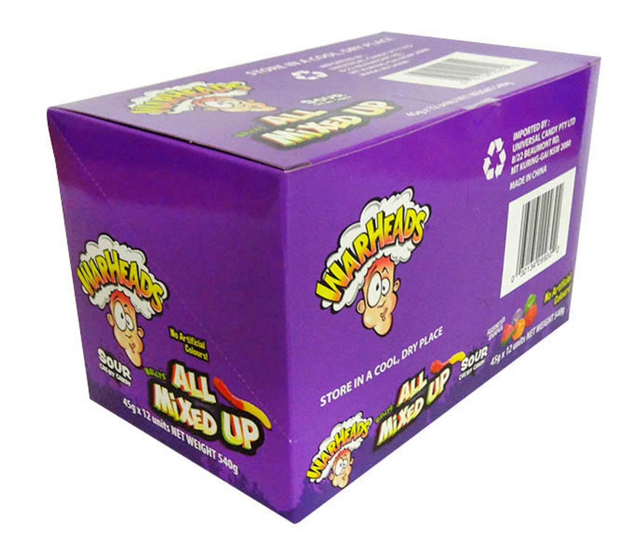 Warheads Sour All Mixed Up 12 X 45g BOX 3 Warheads Sour All Mixed Up 12 X 45g BOX